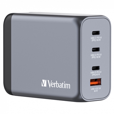 Verbatim (32204) GNC-200 GaN Charger 200W with 2 x USB-C PD 100W / 1 x USB-C PD 65W / 1 x USB QC 3.0 (EU/UK/US)