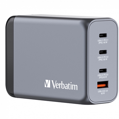 Verbatim (32205) GNC-240 GaN Charger 240W With 1 X USB-C 140W /1 X USB-C 100W / 1 X USB-C 65W / 1 X USB-A QC 3.0 (EU/UK/US)