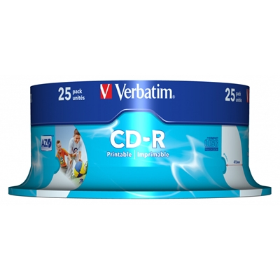 Verbatim (43439) CD-R WIDE INKJET PRINTABLE ID BRANDED 25PK SPINDLE AZO 700MB 52X