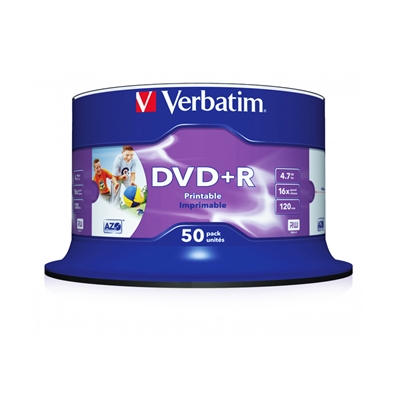 Verbatim (43512) DVD+R 16X 4.7GB 50 Pack Spindle Wide Inkjet Printable NoID