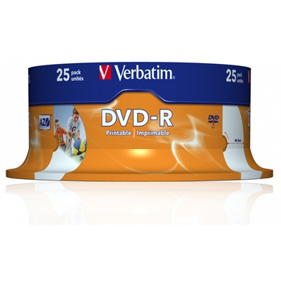 Verbatim (43538) DVD-R WIDE INKJET PRINTABLE ID BRANDED 25PK SPINDLE 4.7GB 16X