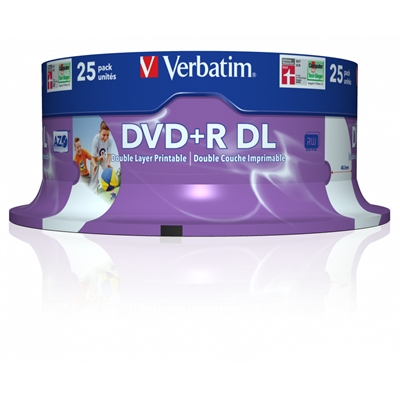 Verbatim (43667)DVD+R Double Layer 8.5GB 8X Wide Printable 25 Pack Spindle No-ID