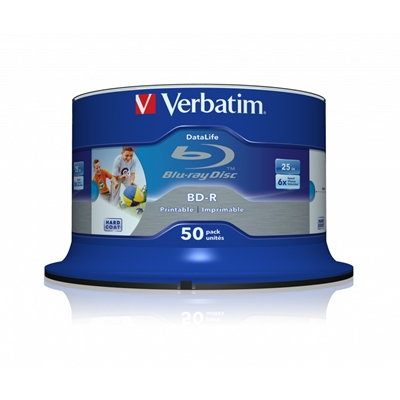 Verbatim (43812) BD-R SL DATALIFE 25GB 6X 50PK SPINDLE WIDE PRINTABLE NO ID